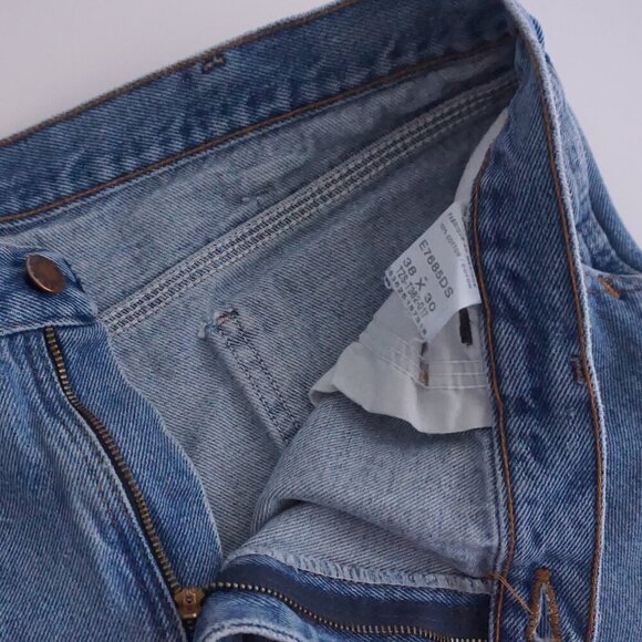 Vintage Rustler Carpenter Dungaree Mid-wash Wide-leg Blue Denim Jeans 38X30 - Picture 9 of 15